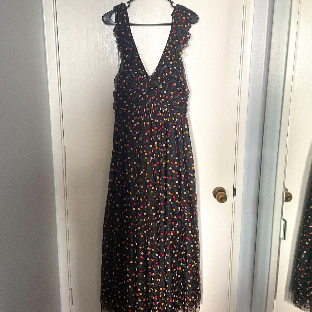 US 18 Maeve Black Ruffle Red and Yellow Polka Dot Dress